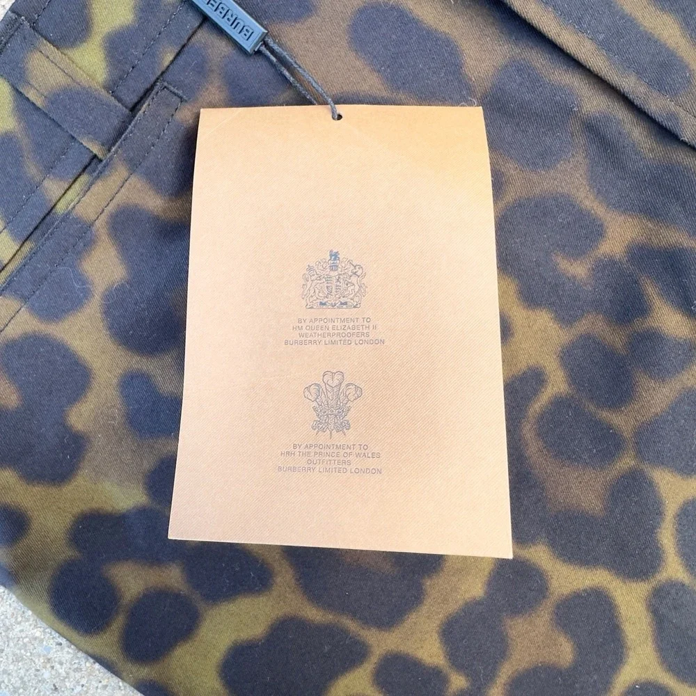 NWT Burberry Leopard Straight Leg Cotton Trousers Khaki Green Men's EU 46 US 36